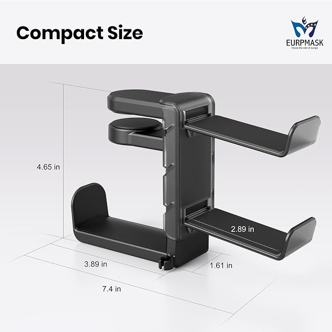 EURPMASK 3-in-1 Rotating Headphone Stand w/2 Detachable Controller Holders | Adjustable Clamp-on Headset Holder Hanger,360°Swivel,Gaming Headset Hanger,Cable Organizer,Keep Headphones Secure&Desk Tidy - Image 7