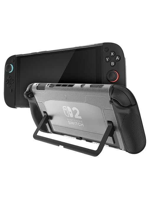 TUDIA Snap-On Case Compatible with Nintendo Switch 2 (2025) - [Kickstand Access] Dockable Slim Scratch-Resistant Console PC Cover with Enhanced Shockproof TPU Handheld Grip (Black, Clear Back Cover) by TUDIA
