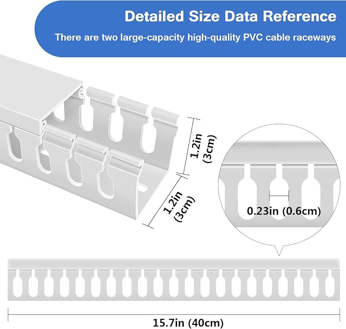 Cable Duct Management Raceway Kit, 31.4" (2 x 15.7) Server Rack Management, Hide Network HDMI VGA Cables, Open Slot Track Desk Wire Channel, White 2 Pack - Image 2