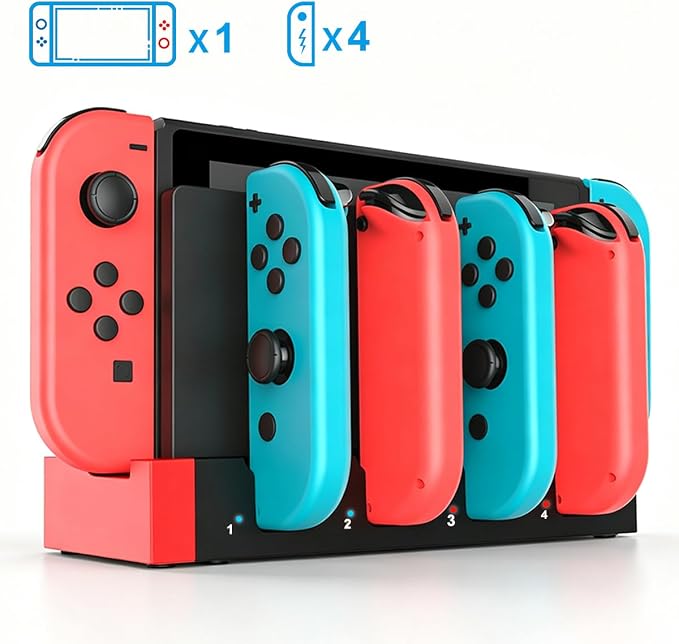 Accessories Bundle for Nintendo Switch 1/OLED, OUNFNOE 19-IN-1 Kits for Switch OLED Accessories, Carrying Case, Controller Charging Dock, Joy-Con Thumb Grips, Tempered Screen Protector, Steering Wheels for Mario Kart, Protective Console Cover - Image 2