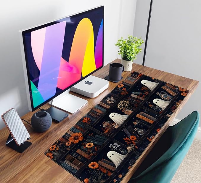 Cute Ghost Desk Mat Dark Vintage Large Mouse Pad Gaming Black Mouse Pad XXL Large Gaming Mousepad Desk Mat for Desktop Office Computer Laptop Keyboard and Mouse Mat - 31.5 X 15.7 in Desktop Protector - Image 6
