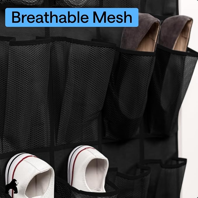 GORILLA GRIP Over the Door Shoe Organizer, 24 Large Pockets, Black - Image 5