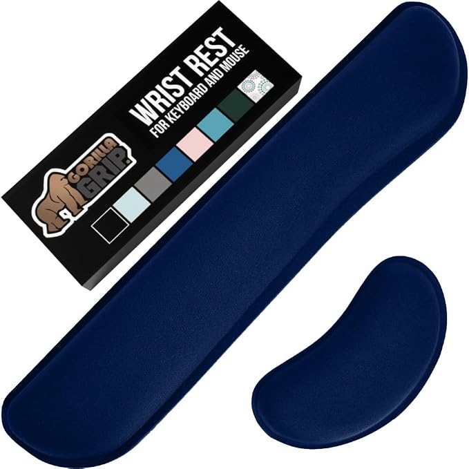 GORILLA GRIP Silky Gel Memory Foam Wrist Rest for Computer Keyboard, Mouse, Ergonomic Design for Typing Pain Relief, Desk Pads Support Hand and Arm, Mousepad Rests, Stain Resistant, 2 Piece Pad, Navy by Unknown