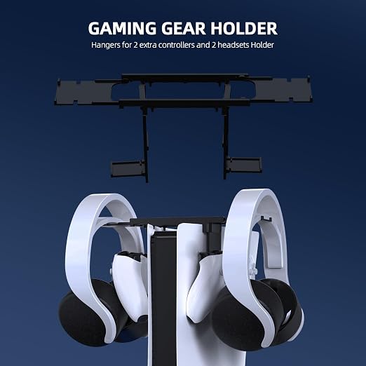 JOYTORN PS5 Vertical Stand with Cooling Fan and Dual Controller Charger Station for PlayStation 5/Slim Console, PS-5 Accessories with Headset Hooker,14 Game Rack Storage, Media Remote Organizer - Image 4