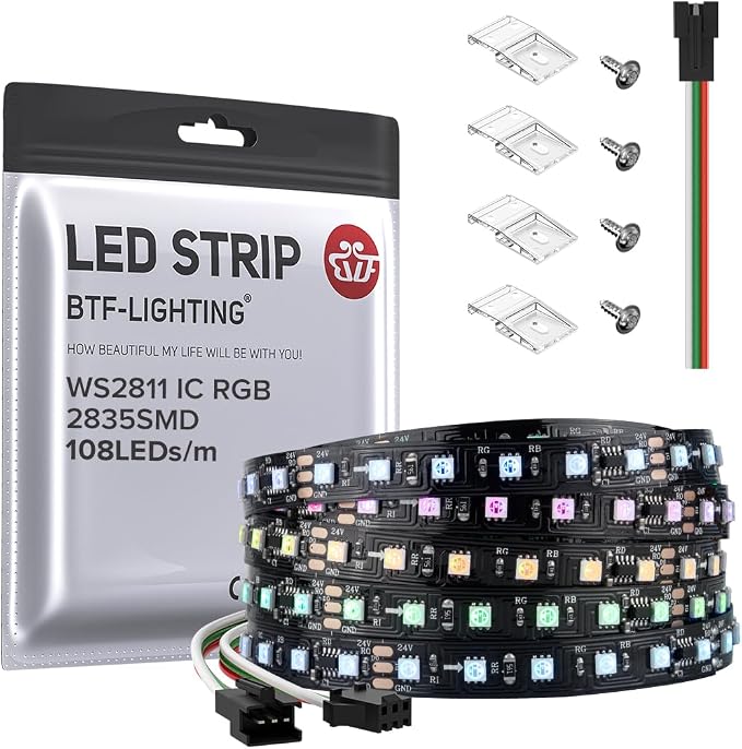 BTF-LIGHTING WS2811 IC RGB 16.4FT DC24V 108LED/m 8mm Width LED Strip Light by BTF-LIGHTING