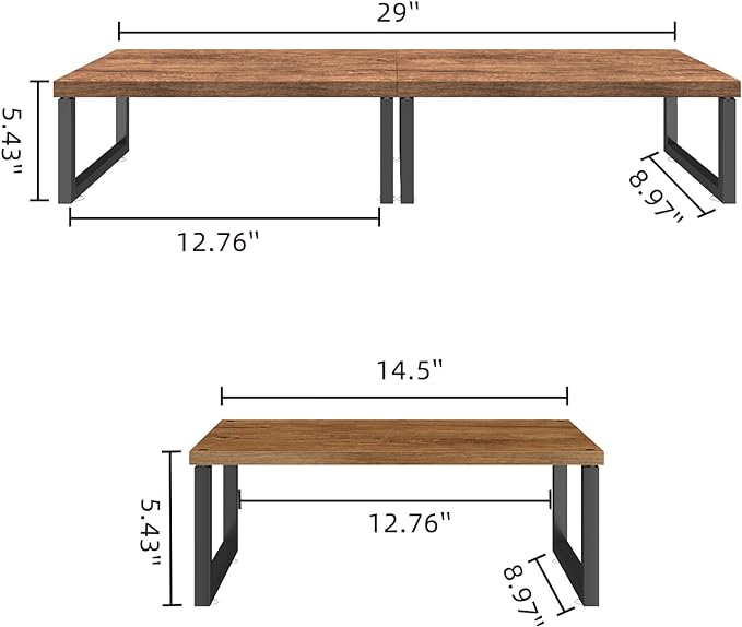 Simple Trending Wood Monitor Stand Riser, 2 Pack, Antique Brown | Desk Storage Organizer, Desktop Stand for PC/TV/Laptop/Printer , Sturdy Metal Frame, Waterproof, 29"W x 8.97"D x 5.43"H - Image 6