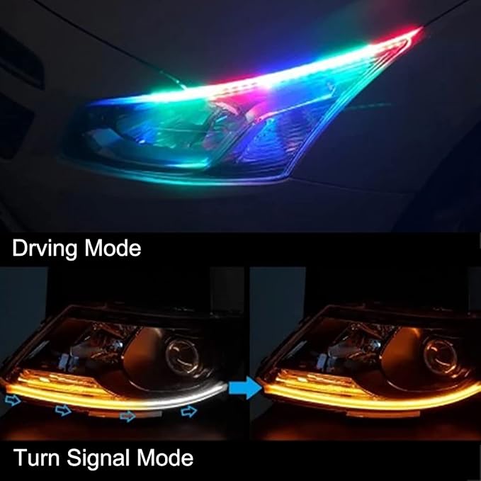 Car Headlight LED Strip, TEKSHINNY 2Pcs 24 Inches Flexible LED Strip Lights, Dual Color Red Turn Signal Yellow Lights Waterproof Daytime Running Light Strip for Truck SUV - Image 2