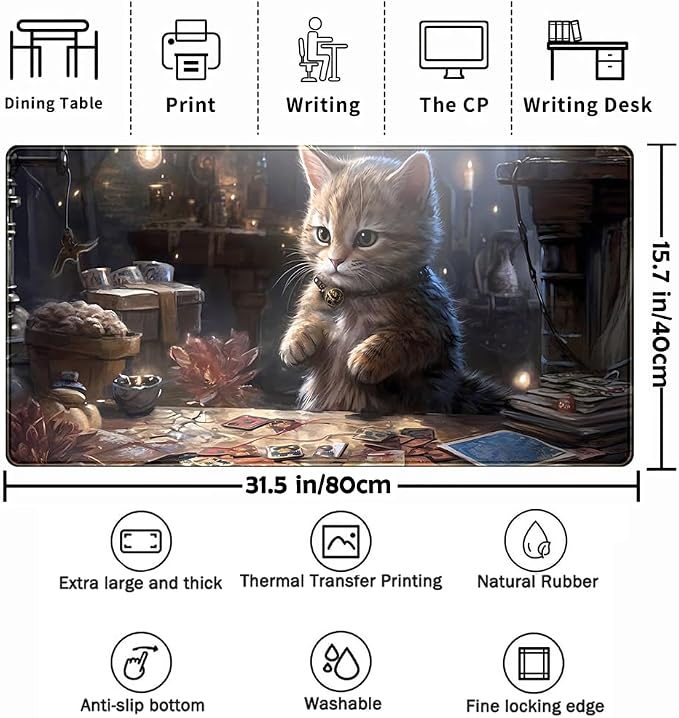 Lotus Cat XL Extended Large Gaming Mouse Pad - Black Magic Mystical Zone Gaming Desk Mat - Computer Laptop Keyboard and Mouse Mat Desktop Protector - 31.5 x 15.8 in - Image 3