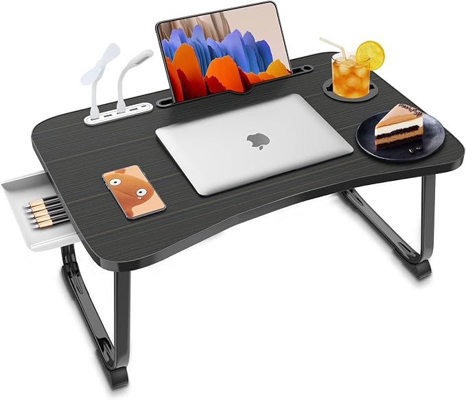 Fayquaze Laptop Bed Desk, Portable Foldable Laptop Bed Table with USB Charge Port Storage Drawer and Cup Holder, Lap Desk Notebook Stand Tray Table Serving Tray for Eating, Reading and Working by FAYQUAZE