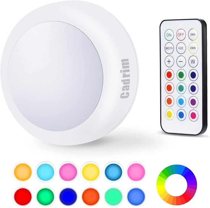 Cadrim Puck Lights - LED Color Changing, Dimmable Under Cabinet Lights with Wireless Remote Controls for Kitchen (1 Pack) by Cadrim