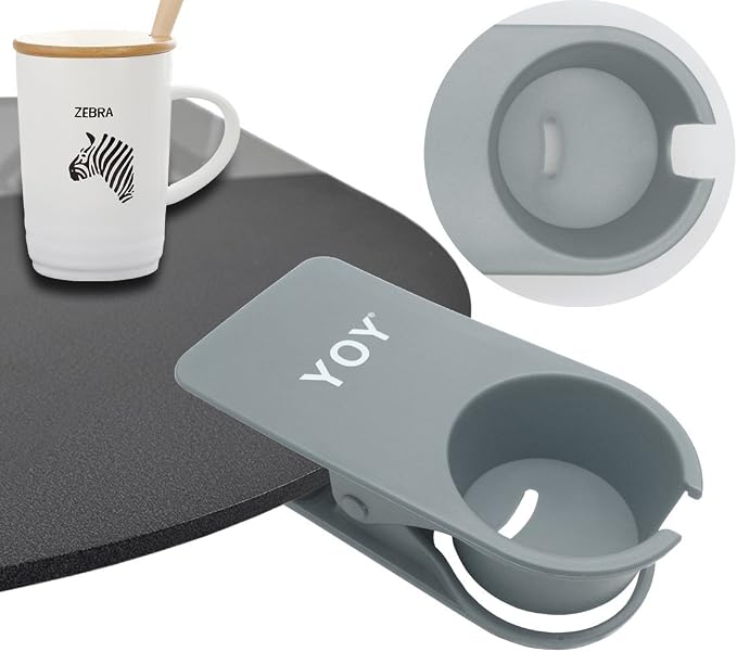 YOY 2 Pack Drink Cup Holder Clip - Table Desk Side Water Glass Beer Bottle Beverage Soda Coffee Mug Holder Cup Saucer Clip Design for Home Office, Gray - Image 4