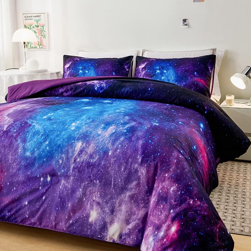 Purple Comforter Set for Girls,Galaxy Comforter Set for Boys Kids,Space Bedding King,Kids Comforter Sets for Girls,Galaxy Bedding Set King with Pillowcases - Image 3