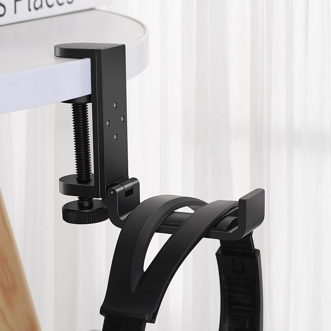 All Aluminum Foldable Headphone Holder for Desk, Headset Stand for Desk,Backpack Holder Hook for Desk,Table Bag Hook,Under Desk Clamp Hook for Gaming PC Accessories,Black - Image 4