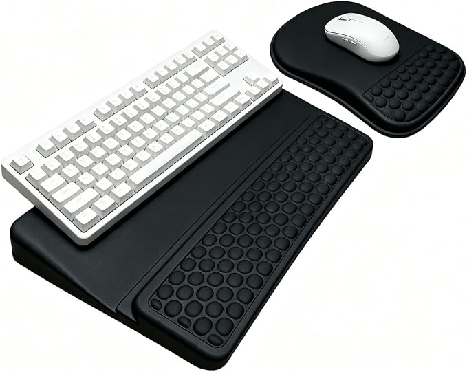 Keyboard Wrist Rest -Ergonomic Keyboard Stand with Wrist Rest- with Carpal Tunnel Pain Relief Massage Bumps and Full Memory Gel Design - Ideal Frequent Computer (Black) by WENPIC