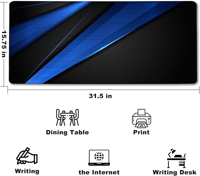 Desk Pad Large Gaming Mouse Pad Extended Keyboard Mouse Mat, Black Blue | Non-Slip Rubber Base & Stitched Edge for Computers Laptop Desk Home Office Accessories - Image 2