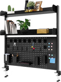 Clamp on Desk Pegboard, 39.4" W x 37.4" H Desk Extender Pegboard Bookshelf Computer Desk Accessories with Shelf for Tool Organizer Office, Privacy Panel for Gaming Desk, Black by Lemoeyes
