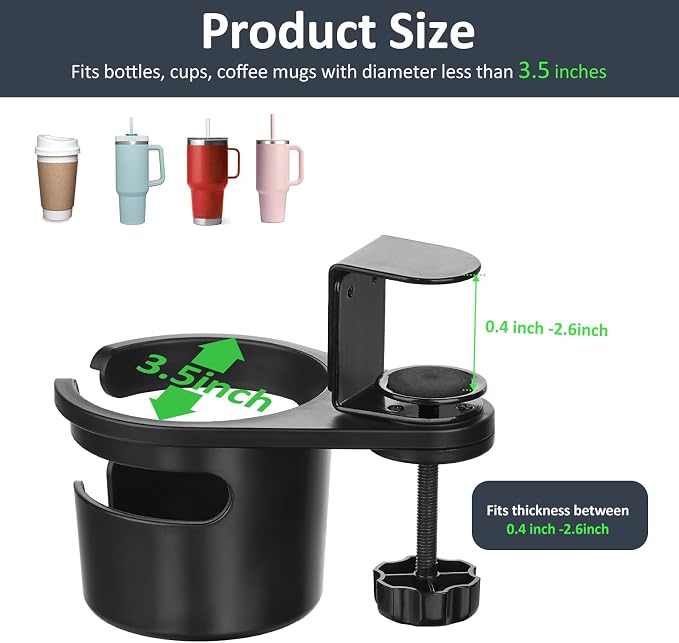 Desk Cup Holder Clamp, Anti-Spill Clip On Table Cup Holder Rotatable - Image 2