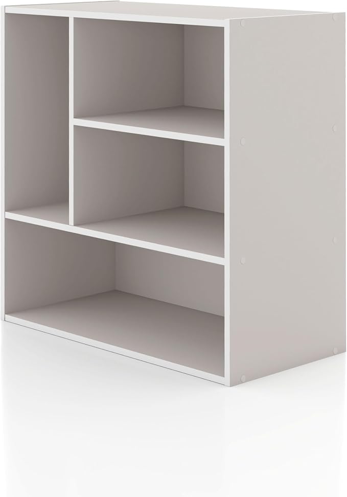 Homes: Inside + Out Apexa 4-Vertical Storage Organizer Shelves, Stackable Wood Bookcase for Organization, Dorm Teen Room Decor & Home Office, Taupe Grey by HOMESInsideOut