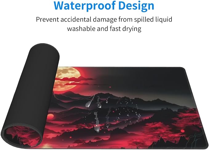 Extended Gaming Mouse Pad, Large Desk Mat XL Anime Mouse Pad Waterproof with Stitched Edges, Non-Slip Desktop Pad for Home and Office, Level Up Your 31.5x11.8 Inch (Darkness Red Moon3) - Image 3