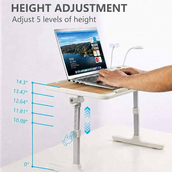 Laptop Desk for Bed, Height & Angle Adjustable Lap Desk with USB Cooling Fan, LED Light and USB Ports, Foldable Portable Laptop Table for Couch, Sofa, Floor, Reading, Writing (Walnut) - Image 3