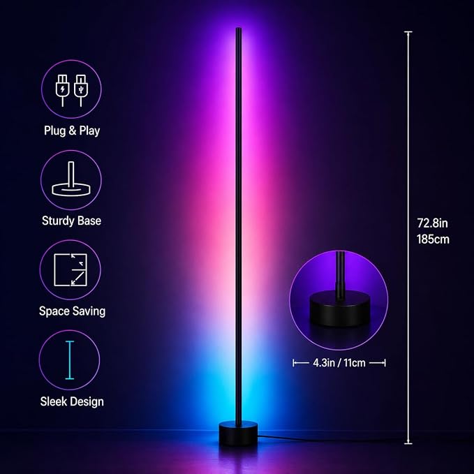 RGB Corner Floor Lamp for Gaming Room, APP Control - Image 6