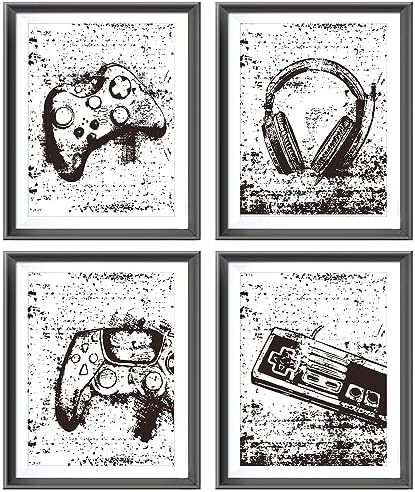 Retro Video Game Gaming Poster Prints for Home Boys Room Playroom Decor,Black And White Video Game Decorations Prints Wall Art Unframed 4pcs 8x10inches,Gift for Gamer Boys Gaming Love (12×16 inc) by AEHIE
