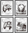 Retro Video Game Gaming Poster Prints for Home Boys Room Playroom Decor,Black And White Video Game Decorations Prints Wall Art Unframed 4pcs 8x10inches,Gift for Gamer Boys Gaming Love (12×16 inc) by AEHIE