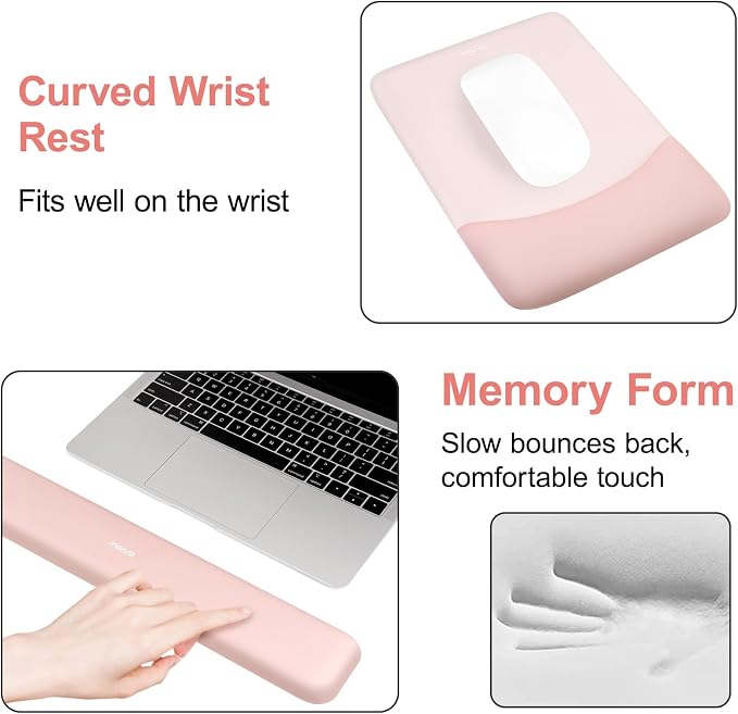 MOSISO Ergonomic Keyboard & Mouse Pad Wrist Rest Set, Baby Pink - Image 5