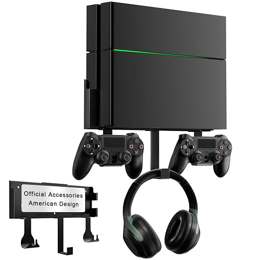 Wall Mount for PS4, Stealth Wall Mount for PS4 Original (Old Model), with Detachable 2 Controller Holder & Headphone Hanger, Mount on The Wall or on The Back of The TV by nymus