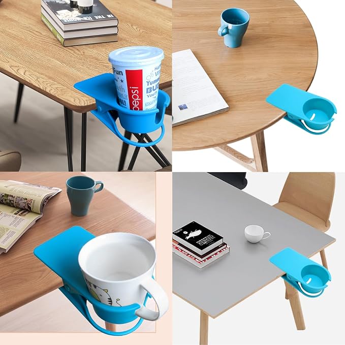 YOY 2 Pack Drink Cup Holder Clip - Table Desk Side Water Glass Beer Bottle Beverage Soda Coffee Mug Holder Cup Saucer Clip Design for Home Office, Blue - Image 3