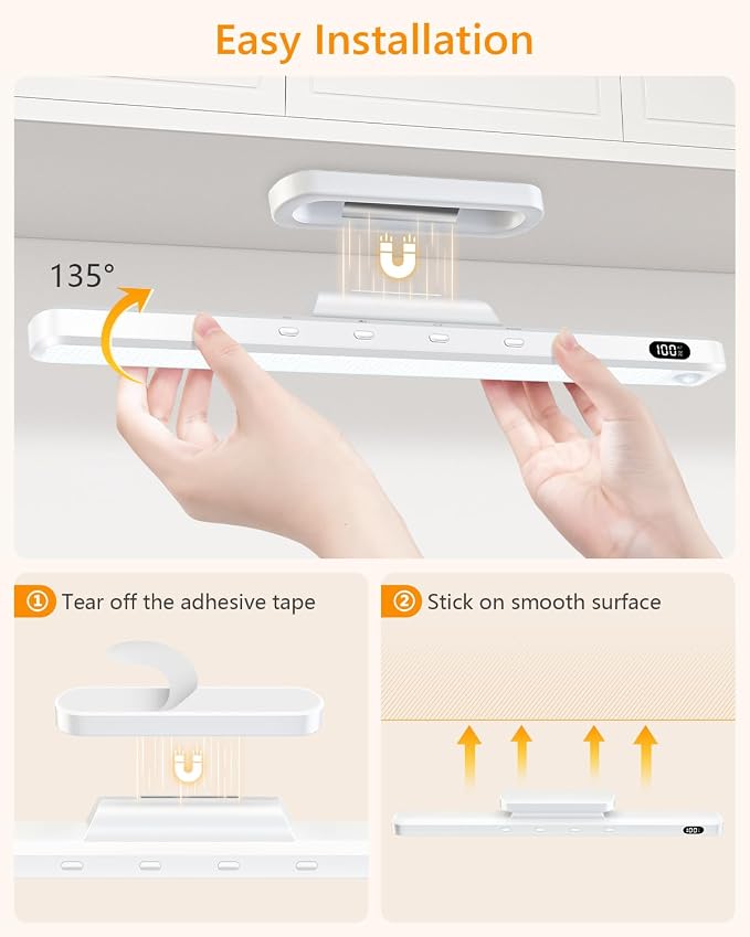 WILLED 3W Motion Sensor Magnetic Light Bar, Eye-Care Rechargeable Closet Light with Battery Level Display, Mirror Lights Stick on, Led Light Bar for Cabinet, Closet, Desk and Bathroom - Image 5