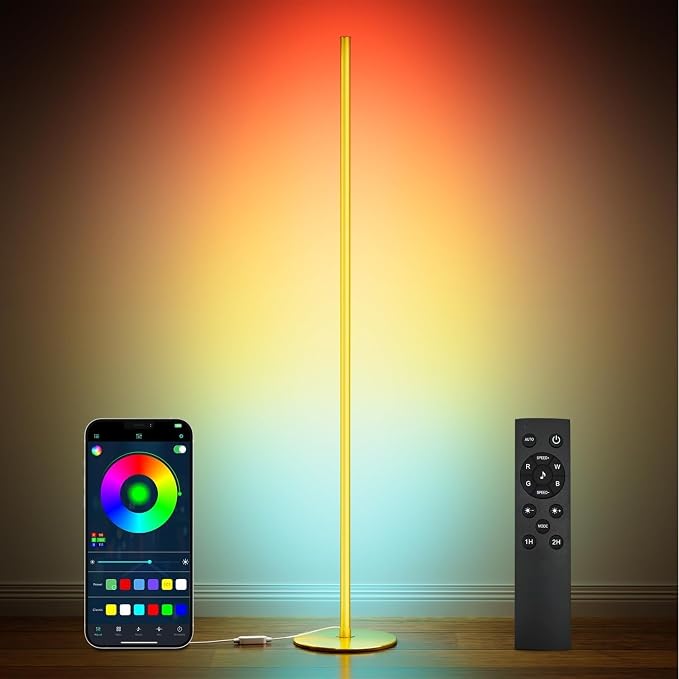 Smart RGB+IC Corner Floor Lamp,Ambient Lighting Color Changing Standing Lamp with 16 Million DIY Colors and Music Mode, App and Remote, Bright LED Tall Lamp for Living Room, Bedroom, Gaming Room Gold by Dailyfun