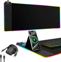 Wireless Charging RGB Mouse Pad with Phone Stand, Large Gaming Desk Mat (Black - 31.5x15.8 with PD Adapter) by miroddi