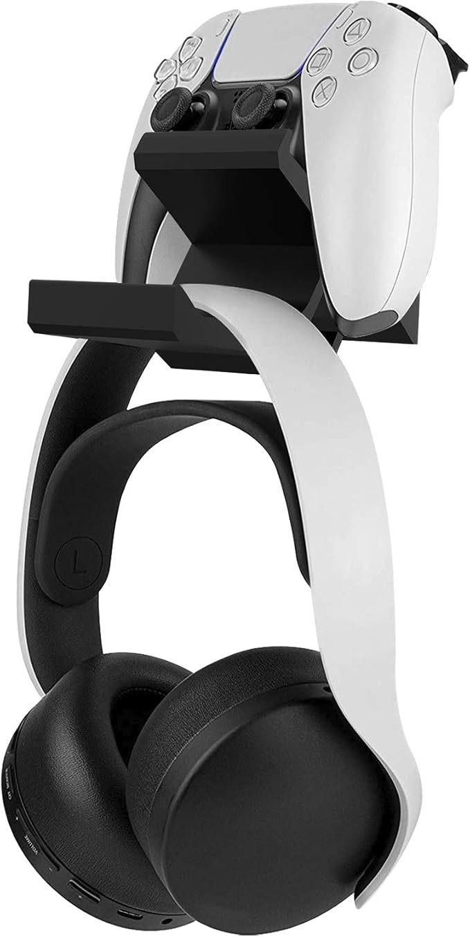 Linkidea Controller & Headset Wall Mount, Compatible with PS5, PS4, Xbox Series X|S, Xbox One, Wall Holder for Gaming Controllers and Headphones, Black by Linkidea