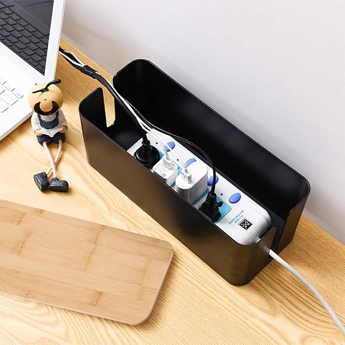 PowerKing Cable Management Boxes Organizer, Bamboo Lid, Large Storage Wires Keeper Holder for Desk, TV, Computer, USB Hub, System to Cover and Hide & Power Strips & Cords (Luxury Black) - Image 4