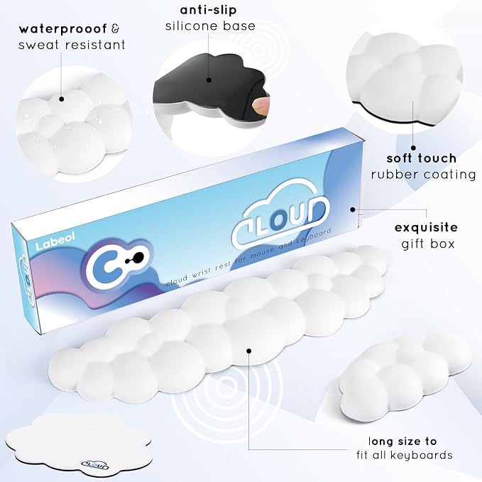 Cloud Wrist Rest for Computer Keyboard Arm Wrist Rest with Non-Slip Base Extended Wrist Rest Ergonomic Memory Foam for Keyboard and Mouse Typing Pain Relief, Office, Gaming, Computer (cloud white set) - Image 4