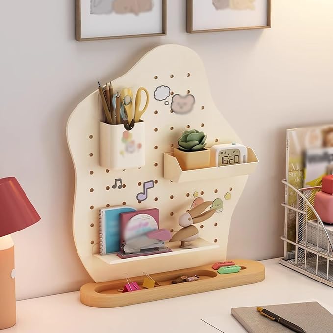 Desk Pegboard Gaming Desk Organizer Desk Back Panel, Solid Wood Base Pegboard, Storage Rack with Pegboard Hook, for Office Dormitory Home Desk(33.2 * 39.4cm) - Image 7