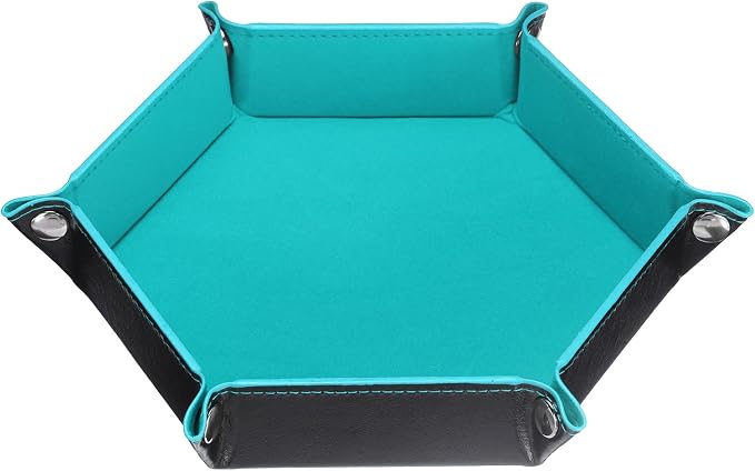 HARFINGTON PU Leather Dice Tray Unisex Valet Tray Folding Hexagon Tray Portable Entryway Table Nightstand Bedside Desk Holder for Key Wallet Watch Coin Jewelry, Light Blue by HARFINGTON