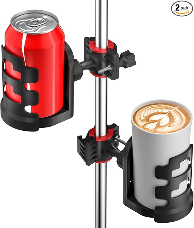 Adjustable Mic Stand Drink Holder with 360° Rotate Microphone Stand Cup Holder - Universal Water Bottle Holder Clamp On Cup Holder for Mic Stand, Music or Drum Stands to Holds Cups, 2 Pack by CHUNXIAO