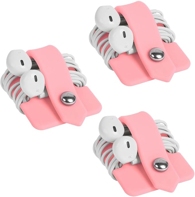 Cord Organizer Earbuds Holder Earphone Wrap Earphones Organizer Headset Headphone Earphone Wrap Winder Cord Manager Cable Winder Set of 3(Pink) by ELFRhino