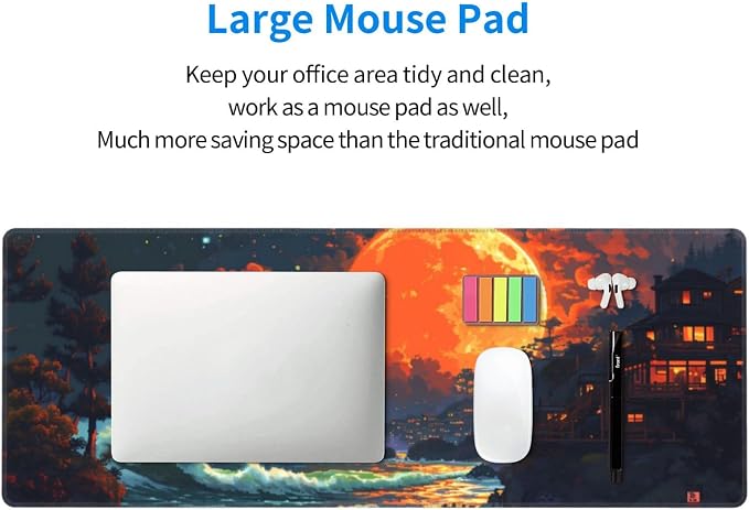 Gaming Mouse Pad Desk Pad,Extended Big Mouse Pad,31.5x11.8 Inch Long Computer Keyboard Mouse Mat Mousepad with 3mm Non-Slip Base and Stitched Edge for Gaming and Office… (Oil Painting) - Image 6
