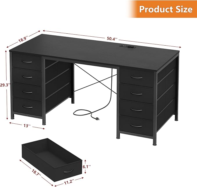 50 Inch Computer Desk with 8 Drawers for Home Office, Bedroom, Living Room - Image 2