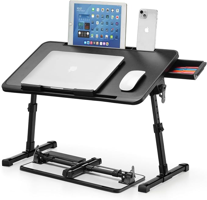 Lap Desk, Adjustable Height & Angle, Aluminum Legs with Storage Drawer & Non-Slip Base, 22" Large Panel for Home Office Gaming Writing Dining, for Adults & Kids by Unknown
