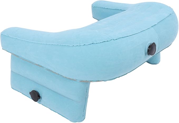 Aramox Inflatable Reading Pillow PVC Velvet Inflatable Lap Desk with 3 Inflation Ports Height Foldable Support for Working Gaming Writing in Bed Sofa Travel (Blue) - Image 4