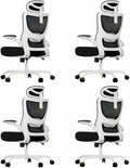Marsail Ergonomic Office Chair with 3D Armrests, Pack of 4 | Office Desk Chair with High Back Mesh, Adjustable Lumbar Support, Rolling Work Swivel Task Chairs with Wheel, Headrest, home by Marsail