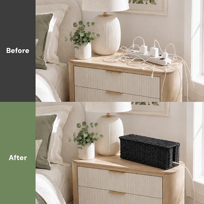 Cable Management Box, Handmade Rattan Cord Organizer for Power Strip - Image 5