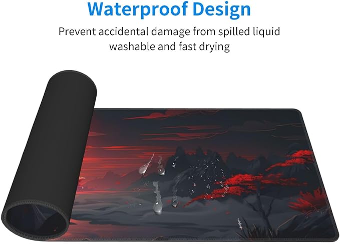 Extended Gaming Mouse Pad, Large Desk Mat XL Anime Mouse Pad Waterproof with Stitched Edges, Non-Slip Desktop Pad for Home and Office, Level Up Your 31.5x11.8 Inch (Darkness Red Moon) - Image 3