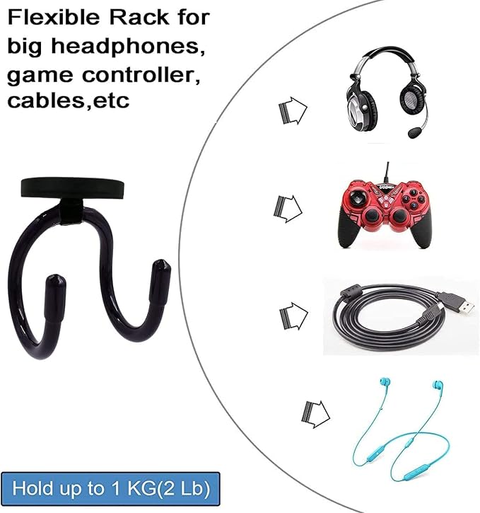 AUXPhome Magnetic Headset Holder up to 1 kg(2 lbs), Adjustable Headphone Holder Headphone Hanger Stand Headphone Hook for Computer/Gaming Headsets, Headphone - No Headsets - Image 4