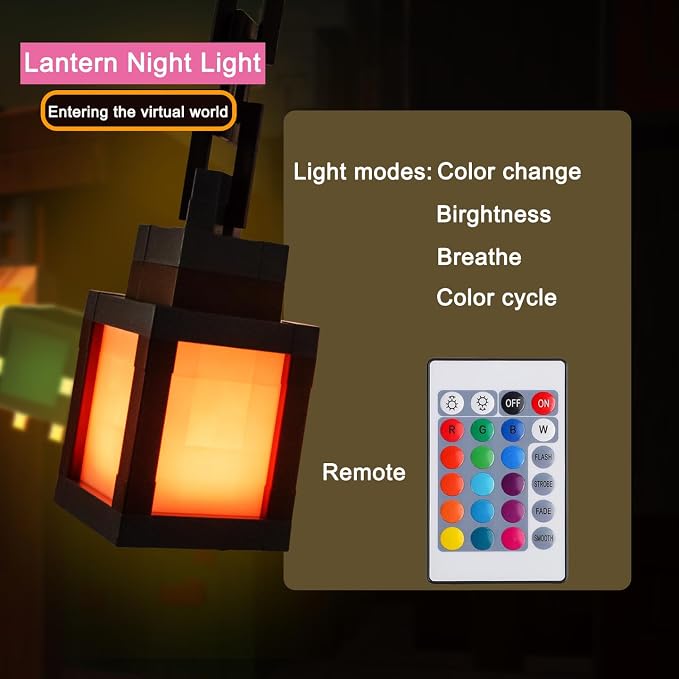 Pixelated Lantern Night Light for Kids, LED 16 Colors Change Hanging Lamp - Image 5