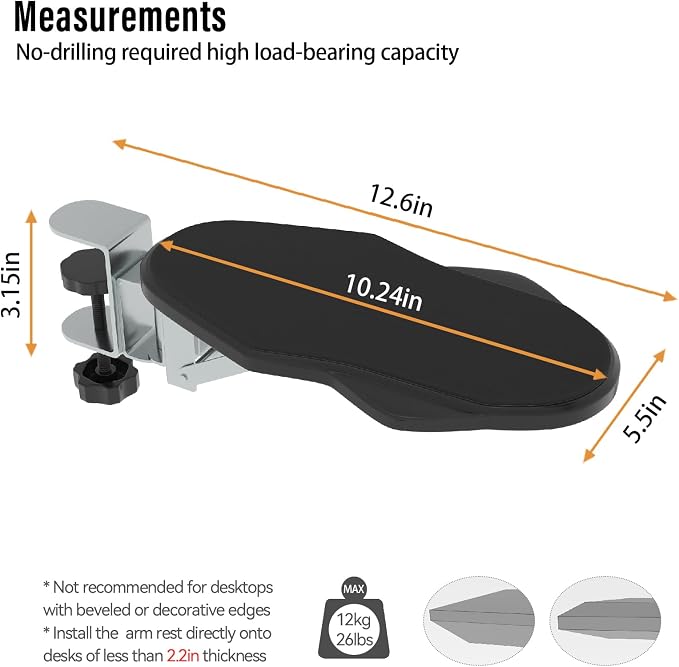 Ergonomic Arm/Elbow Rest for Desk, Foldable Rotating Black | Foldable, Rotatable, Computer Desk, Office & Gaming Comfort - Image 3